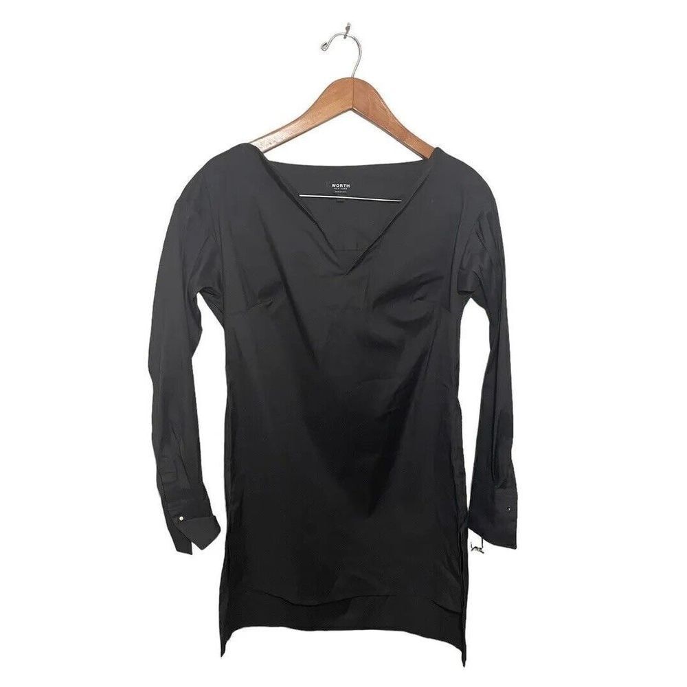Worth Tunic Top‎ Women’s XS Petite Long Sleeve Popover Side Slits Black NWT